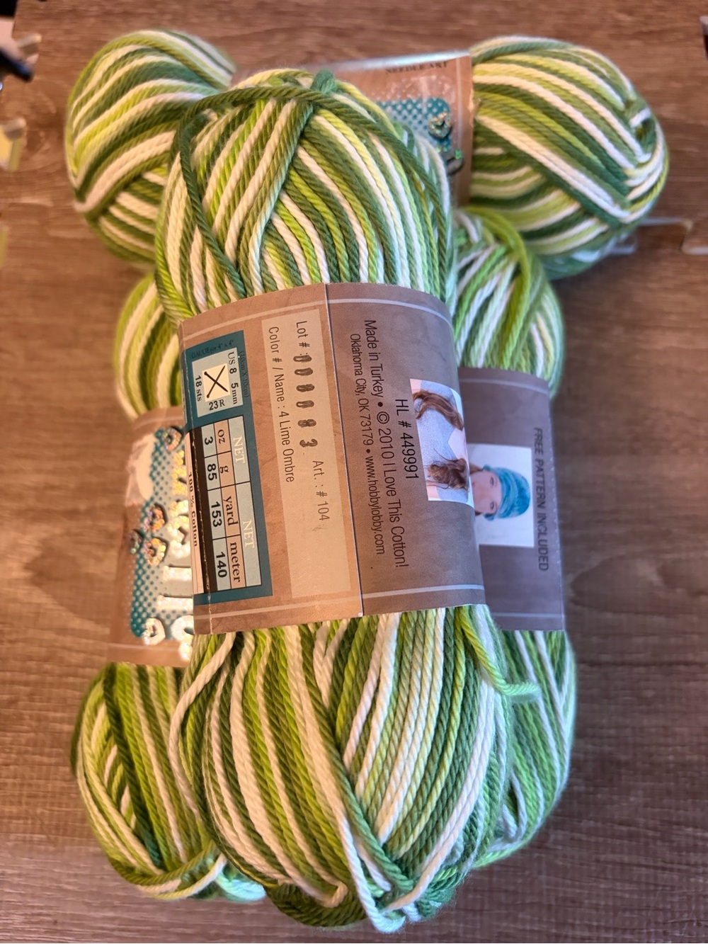 Love This Cotton Yarn Lot 4 Skeins Lime Ombre Green Worsted 4 Knit Crochet